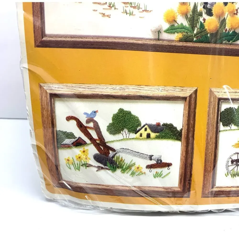 VTG NOS 1984 Creative Circle BIRCH HILL FARM 0335 Sealed Crewel Kit Persian Wool